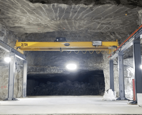 CraneWerks overhead bridge crane installed in a gypsum mine