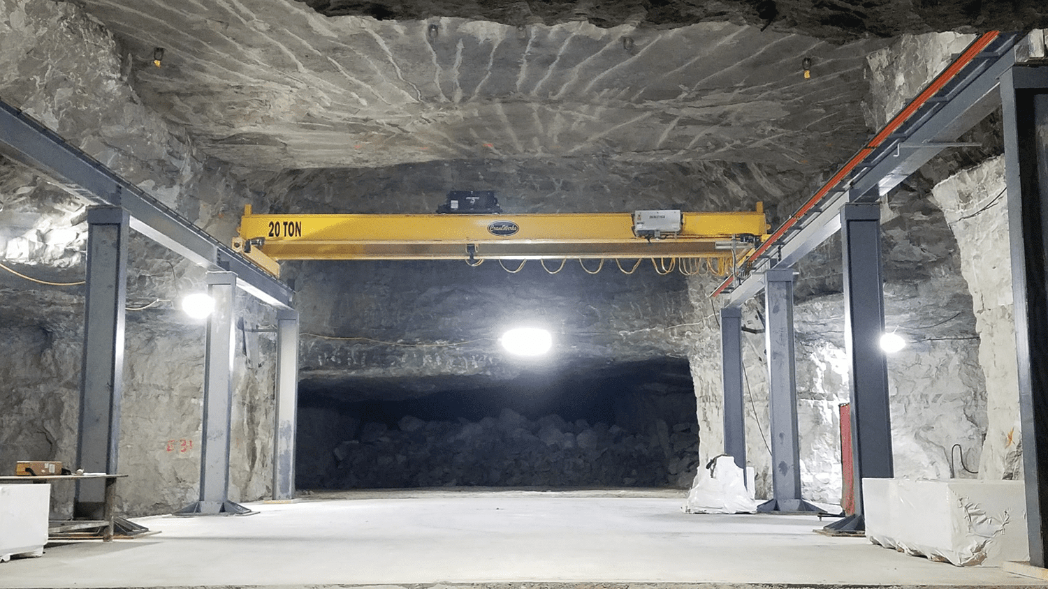 CraneWerks overhead bridge crane installed in a gypsum mine