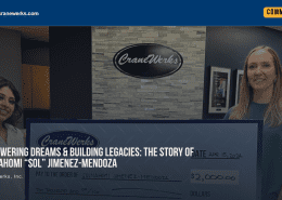 Solnahomi "Sol" Jimenez-Mendoza being awarded the $2,000 2024 Roger Graham Scholarship by Ashley Larochelle of CraneWerks, Inc. in Morristown, IN