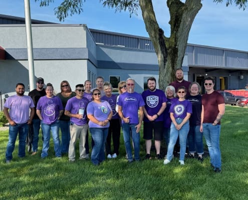 Lucky Singh, Darren Atkinson, Misty Sprague, Kaileigh Moore, Jon Thomas, Ashley Larochelle, Bernadette Thomas, Jeff Pummill, Mary Apple, Charline Thomas, Mark Thomas, Joey Shepherd, Shelly Uhlmansiek, Matt Riddle, Jordan Smith, Susan Allen, and Conner Davis of CraneWerks in Morristown, IN supporting The Longest Day of the Year with Lucys for Lynn in honor of Lynn Thomas for Alzheimer's awareness.